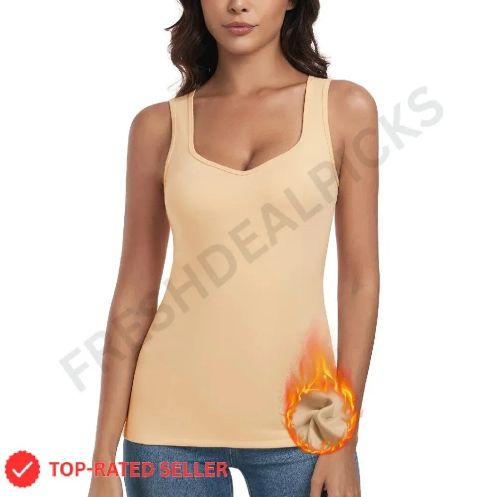 Thermal Fleece Tank Top Sleeveless Sweetheart Neck Winter Base Layer Vest